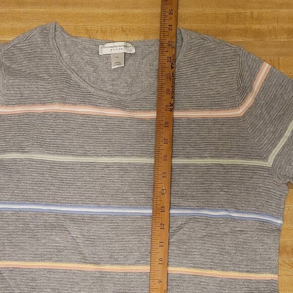 Christopher & Banks Women's Petite Large Sweater Gray Striped Ribbed Knit - Picture 6 of 7